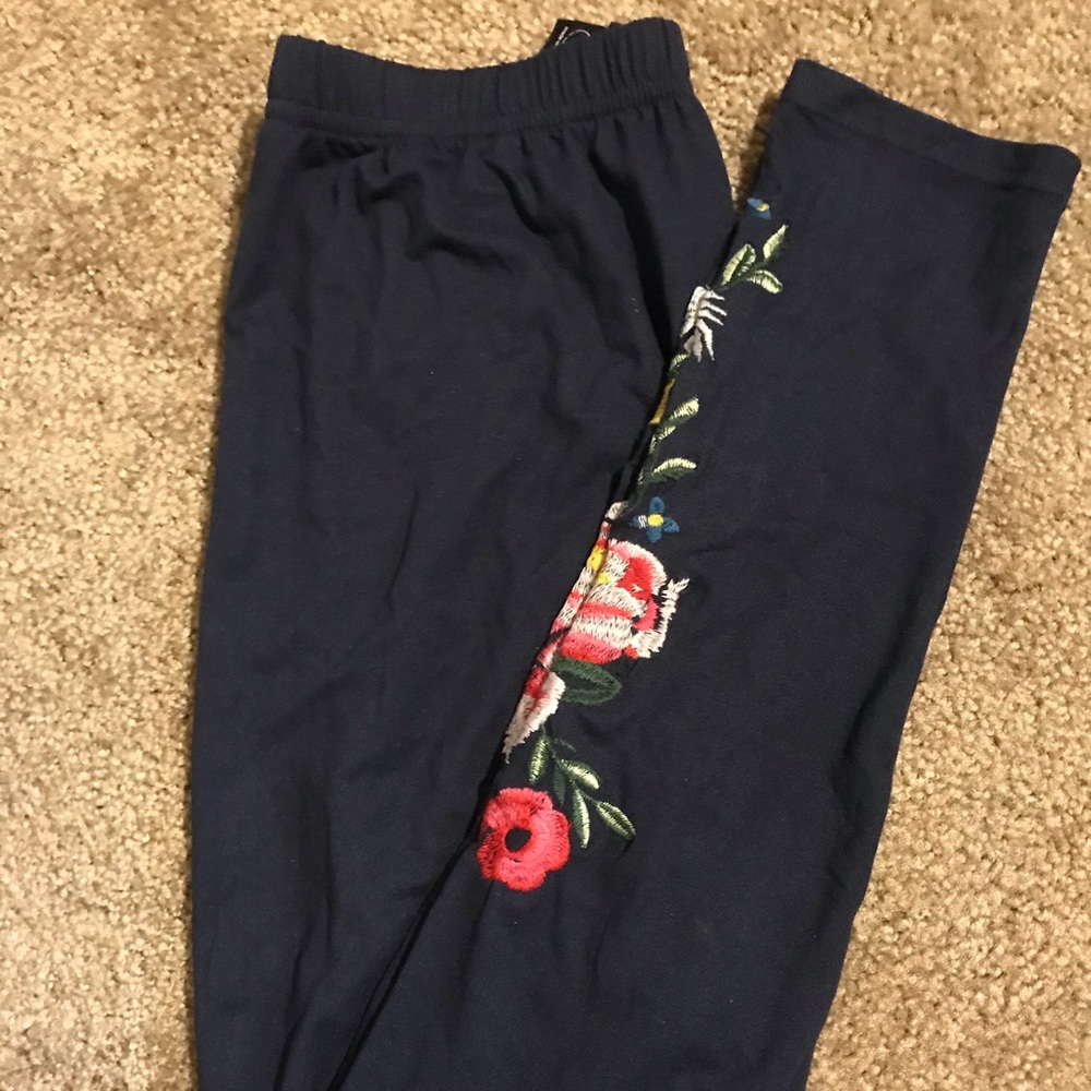 Navy Blue with Flowers Soft Leggings
